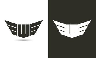 W logo in black and white color with wings and shield vector