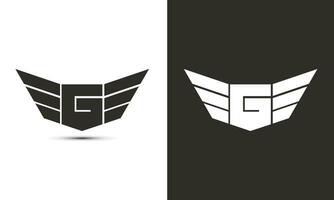 G logo in black and white color with wings and shield vector