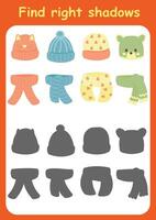 Shadow matching activity for preschoolers. Find an item with the right silhouette. vector