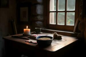 AI generated Healthy bowl of oatmeal with berries. Neural network AI generated photo