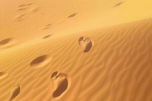 AI generated human footprints in the desert. Neural network AI generated photo