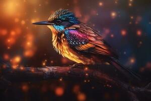 AI generated colorful fantasy little bird. Neural network AI generated photo