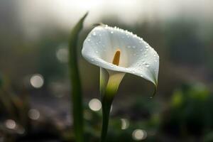 AI generated Calla lily flowers in botanical garden. Neural network AI generated photo