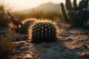 AI generated Top view of exotic cactus in desert. Neural network AI generated photo