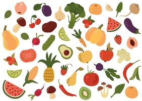 Set of fruits and vegetables on a white isolated background. vector