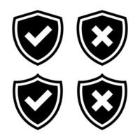 Checkmark and cross icon inside shield. Check and x symbol vector