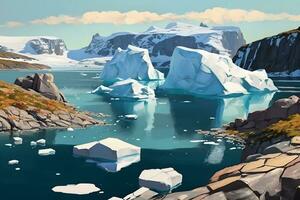 ai generado dibujos animados naturaleza invierno ártico paisaje con iceberg. neural red ai generado foto