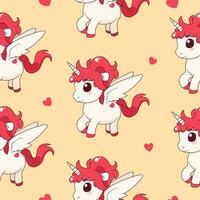 Seamless pattern with cute magic unicorn and hearts. Repeated tile with cartoon characters on backdrop. Childish design for fabric, print, textile. vector