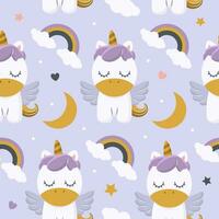 Seamless pattern with magic unicorn with rainbow, stars, moon. Vector tile with cartoon character for childish print, wrapper, textile, print, fabric.