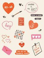 love messages stickers isolated, lovers day set icons vector