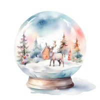 ai generado nieve globo con Navidad árbol y reno png