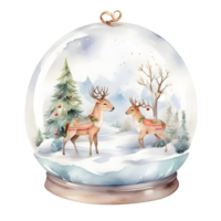 ai generato neve globo con Natale albero e renna png