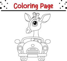 baby giraffe driving car coloring page vector