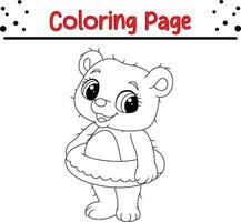 happy baby polar bear with inflatable ring coloring page vector