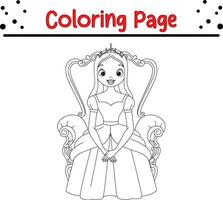 beautiful princess coloring page for kids vector