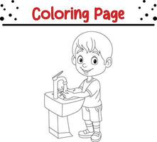 little boy washing his hands coloring page vector