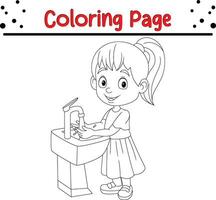 pequeño chico Lavado su manos colorante página vector