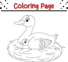 mother duck with her baby nest coloring page for kids vector