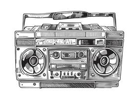 Cassette tape recorder retro sketch hand drawn Music Vector illustration