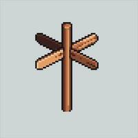 Pixel art illustration Wooden Sign. Pixelated Board Sign. Wooden Board sign direction  pixelated for the pixel art game and icon for website and video game. old school retro. vector