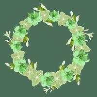 Wreath, frame of violets and hosta flowers on a dark green background vector