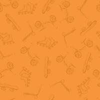 seamless pattern with sloppy sketches of sporting goods on orange background vector