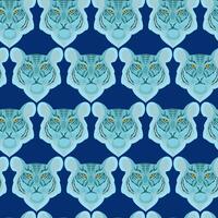 Seamless pattern with the head of a blue tiger on a blue background vector