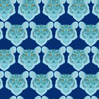 Seamless pattern with the head of a blue tiger on a blue background vector