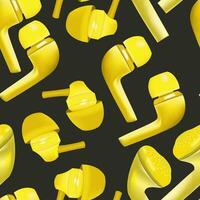 seamless pattern with yellow headphones on a dark background vector