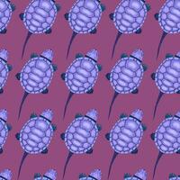 Seamless pattern with purple swamp turtles on a pink background vector