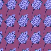 Seamless pattern with purple swamp turtles on a pink background vector