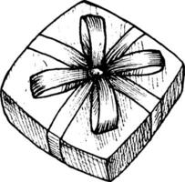 Vector illustration, hand drawn gift box with bow.Valentine's Day.New Year.