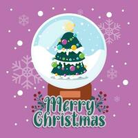 Cute christmas card with crystal ball and tree Vector illustration