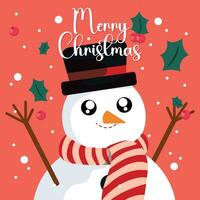 Christmas cute card with cute snowman character Vector illustration