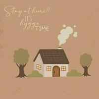 Isolated house building next to trees Hygge time concept tempalte Vector illustration