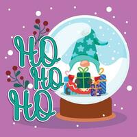 Cute christmas card with a christmas elf within a crystal ball Vector illustration