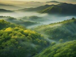 AI generated A view after the rain with lush green trees photo