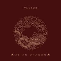 Stylized Asian Dragon in Circular Gold on Maroon vector