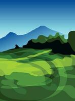 vertical landscape mountain, sky, meadow, field, grass, nature vector for background design.