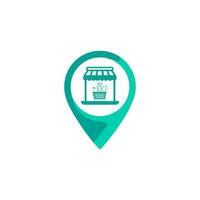 Map pointer with Fruits and Vegetables store  icon. Flat design style eps 10 gps icon vector