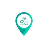 Map pointer with food delivery icon. Delivery service. Vector illustration. Grocery Gps icon