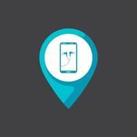 Map pointer with phone icon, vector illustration. Flat design style.