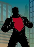 Superhero under Cover Casual in City Silhouette vector