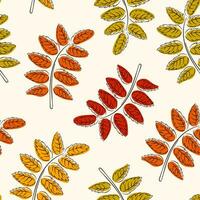 Seamless pattern with rowan leaf in line art flat style. Astract leaf texture, endless background. For wallpaper, pattern fills, web page background. vector