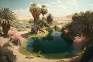 AI generated Oasis in the desert. Neural network AI generated photo