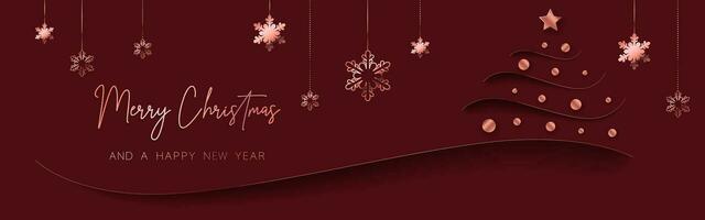 Red gold minimal Christmas banner design. Simple background, elegant geometric minimalistic style. Contemporary papercut luxury greeting backdrop with merry xmas letters for web and advertising. vector