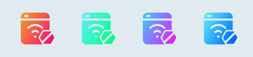 Wifi bloquear sólido icono en degradado colores. inalámbrico señales vector ilustración.