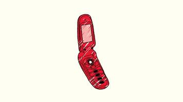 Old Flip fashion Phone. Video hand drawn animation design element. Alpha channel transparency