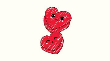 rood pillen in de vorm van een hart. video hand- getrokken animatie ontwerp element. alpha kanaal transparantie