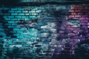 AI generated Brick wall texture in graffiti paint. Neural network AI generated photo